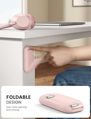 Lamicall Headphone Stand, Sticky Headset Holder - Foldable Headphone Holder Hook Mount, Adhesive Headset Hanger Clip Under Desk, Earphone Clamp for Airpods Max, HyperX, Sennheiser, Pink - color: Pink