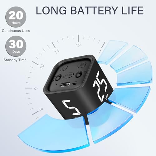 Rotating Pomodoro Timer 5/25/10/50, Desk Productivity Flip Timer, ADHD Tool | Countdown/Stopwatch Cube Timer, Vibration/High/Low Volume/Custom Modes, for Work Study, Back to School, Kitchen - color: Black