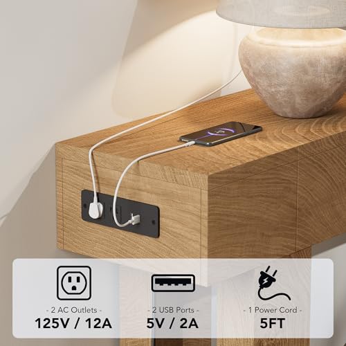 63 Inch Long Console Table w/Outlets & USB Ports, Narrow Rectangular Sofa Table Behind The Couch, Farmhouse Entryway Table for Entrance, Hallway, Living Room - color: Natural, style: With Socket