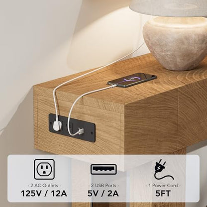 63 Inch Long Console Table w/Outlets & USB Ports, Narrow Rectangular Sofa Table Behind The Couch, Farmhouse Entryway Table for Entrance, Hallway, Living Room - color: Natural, style: With Socket