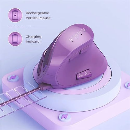Vertical Mouse, Wireless Ergonomic Optical Mouse (BT 5.0 + Bluetooth 3.0 + USB Connection) with 9 Buttons, Rechargeable Computer Mouse for Wins PC/Laptop, Mac (Purple) - color: Purple