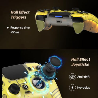 BETMI LED Wireless Controller for PS5, Pro/Slim/Steam Deck/PC(Frosted Glod) | Hall Joysticks/Trigger, Marco Back Button, Turbo, Dual Vibration, 6-Axis, 3.5mm Jack, Built-in Mic, Gamepad with Speaker - color: Frosted Glod