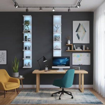7 Tier RGB Light Wall Shelves, White | Lack Wall Shelf Unit,Vertical Shelf with Remonte Control,White Shelves - color: Rgb-white