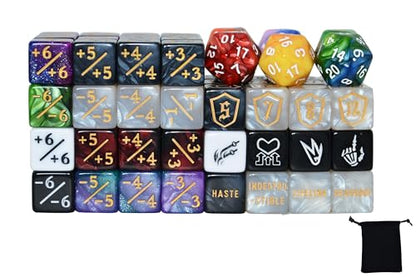 90 Pieces MTG Counter Dice Plus 1 Tokens Life Token Dice Set +1/-1 Counters Keywords Counters Dices D6 Dice Bulk with Pouch for Magic The Gathering. Card Game Accessories, TCG, CCG