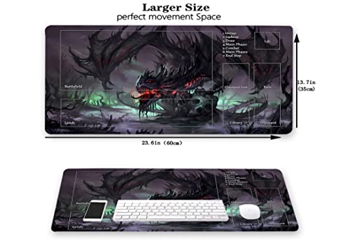 MTG Playmat, Game Play Mat for MTG TCG 24 x 14 inches Trading Card Inked Game Playmats with Storage Bag Smooth Rubber Surface Battle - color: Zombie Dragon With Zones3