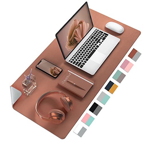 Aothia Double-Sided PU Leather Desk Pad - Non-Slip Large Mouse Pad & Desk Mat for Office, Home - Waterproof, Easy to Clean, Durable Dual-Sided Surface(Brown, 23.6" x 13.7") - color: Brown, size: 23.6" x 13.7"