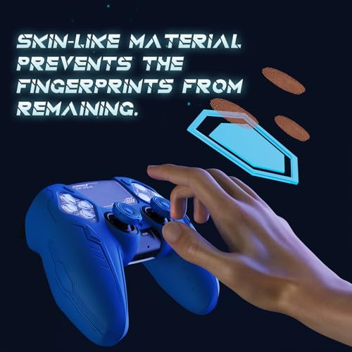 PlayVital Silicone Skin Set for PS5 Controller - Charging Dock Compatible, Full Protection Case with Futuristic CyberMech Design, Soft Cover with Thumb Grips & Stickers - Blue - color: Blue