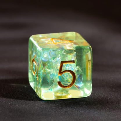 UDIXI Green DND Dice Set, Polyhedral Dice Set Iridescent Inclusions for D&D | Resin Material, Velvet Storage Bag, DM Gift, for Dungeons and Dragons Role Playing Games Tabletop Games - color: Light Green