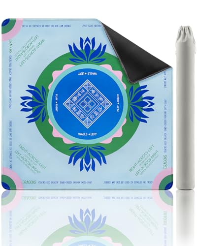 Mahjong Mat with Rules, 32.2" Neoprene Mahjong Mats for Table, American Mah Jong Mat with Carry Bag- Noise Reduction & Anti-Slip Rubber for Board/Tiles Game, Dominoes, Travel, Blue Green - color: Blue-green
