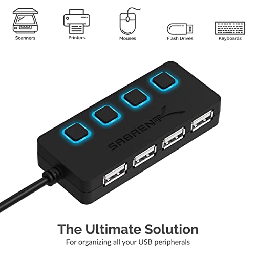 SABRENT 4 Port USB 2.0 Data Hub with Individual LED lit Power Switches [Charging NOT Supported] for Mac & PC (HB-UMLS) (Pack of 2) - size: USB-A 4-Port (Pack of 2)