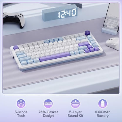 Redragon K673 PRO Wireless 81-Key RGB Gasket Gaming Keyboard, Scroll Knob | Multi-Function Control Wheel, 0-Delay Tri-Mode, Cushioned 5-Layer Noise Dampening for Creamy Thocky Sound, Compact 80% Size - color: Moonrise Violet, size: 81 Keys + No LCD Screen