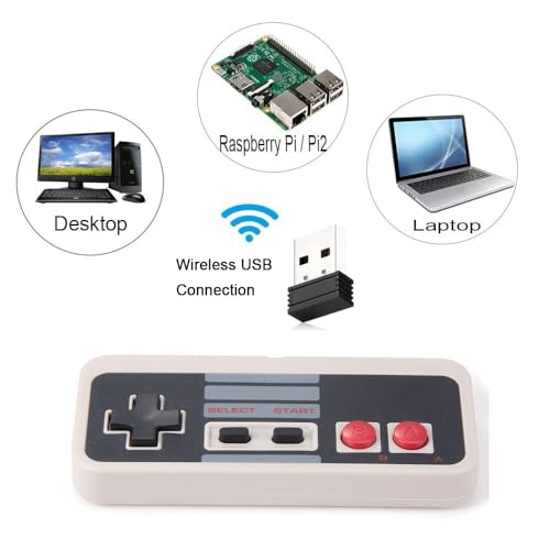 KIWITATA 2X Wireless Nes USB Controller for PC Gamings, 2.4ghz Wireless USB Remote N-E-S Emulated Game Pad Controller for Windows XP 7 8 11 & MAC & Retropie - color: gray