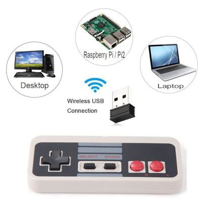 KIWITATA 2X Wireless Nes USB Controller for PC Gamings, 2.4ghz Wireless USB Remote N-E-S Emulated Game Pad Controller for Windows XP 7 8 11 & MAC & Retropie - color: gray