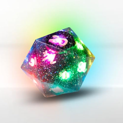 Electronic Dice - D20 (Midnight Galaxy) - RGB Polyhedral Dice, App-Controlled Light Patterns & Audio, Wireless Charging, Resin, VTT Connectable via Bluetooth, for Role Playing Games Like DND! - color: Midnight Galaxy