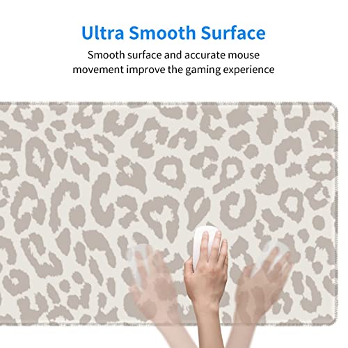 Leopard Print Gaming Mouse Pad Large Cheetah Desk Mat, 31.5x11.8in, XL | Extended Big Mousepad, Waterproof Smooth Surface, Non-Slip Rubber Base, Stitched Edges, For Keyboard Mouse, For Home Office - color: Grey Leopard Print