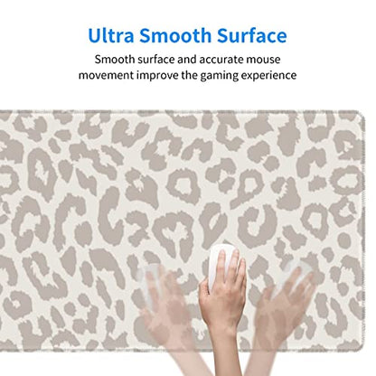 Leopard Print Gaming Mouse Pad Large Cheetah Desk Mat, 31.5x11.8in, XL | Extended Big Mousepad, Waterproof Smooth Surface, Non-Slip Rubber Base, Stitched Edges, For Keyboard Mouse, For Home Office - color: Grey Leopard Print
