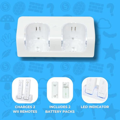 Old Skool Wii Dual Charging Station w/ 2 Rechargeable Batteries & LED Lights for Wii Remote Control