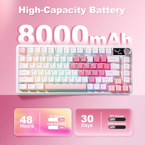 YUNZII B75 PRO MAX QMK/VIA Wireless Mechanical Keyboard | 75% Layout with Screen and Knob, Custom Hot Swap, Gasket, Creamy Switches, for Win/Mac(White Heart,Candy Switch) - color: White Heart, size: Candy Switch