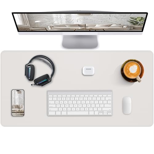 Desk Pad Mat 23.6"x13.7" - Waterproof Mouse Pad & Desk Protector, Non-Slip PU Leather for Gaming Keyboard/Mouse, Stitched Edge XL Office Desk Pad with Ergonomic Support(White) - color: White, size: 24" x 14"