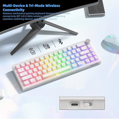 Womier 60% Keyboard Gaming, Wireless Mechanical Creamy Keyboard QMK/VIA | Topographic Hot-Swappable BT5.0/2.4G/USB-C RGB Key board Double-Layer Clear Keycaps for Mac/Win/Gaming (Q61 V2) - color: C-White Transparency
