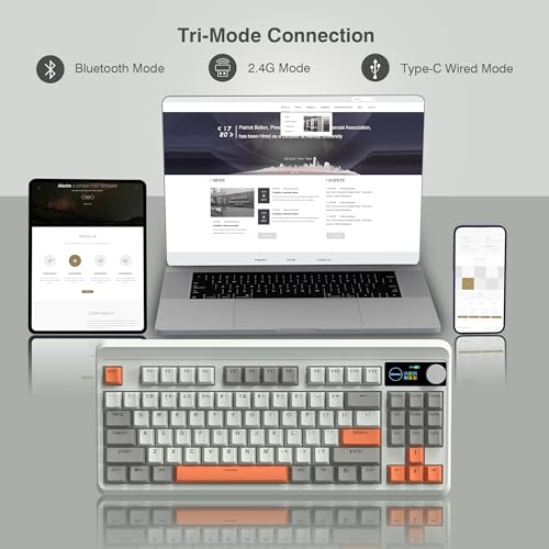 Womier M87 75% 기계식 키보드 트라이모드 TFT 스마트 디스플레이 및 손잡이 포함 | 개스킷 마운트 무선 블루투스/2.4G, 핫 스왑 가능 선형 스위치, PBT 키캡 RGB 게이밍 키보드 Mac 및 Win용 (카본) - color: 탄소.