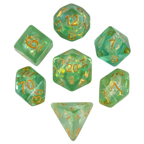 UDIXI Green DND Dice Set, Polyhedral Dice Set Iridescent Inclusions for D&D | Resin Material, Velvet Storage Bag, DM Gift, for Dungeons and Dragons Role Playing Games Tabletop Games - color: Light Green