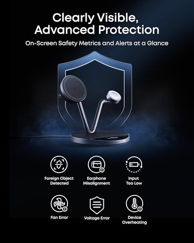 Anker Prime 3-in-1 Qi2.2 MagSafe Compatible 25W Wireless Charging Station | Smart Display with TEC Active Cooling, for iPhone 17, Apple Watch, AirPods Pro, and More (Adapter Included) - color: Phantom Gray