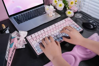 ZORNHER UR82 Wireless Mechanical Keyboard,75% Creamy Keyboard with Cute Cat-Ear Shine Through Keycaps, Hot-Swappable RGB Gaming Keyboard for Windows/Mac, BT/2.4G/USB-C,Bubble Cat Pink Blue - color: Bubble Cat