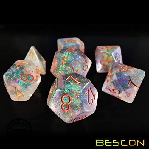Bescon Shimmery Dice Set Bronze-Golden, RPG 7-dice Set in Brick Box Packing - color: Bronze-golden