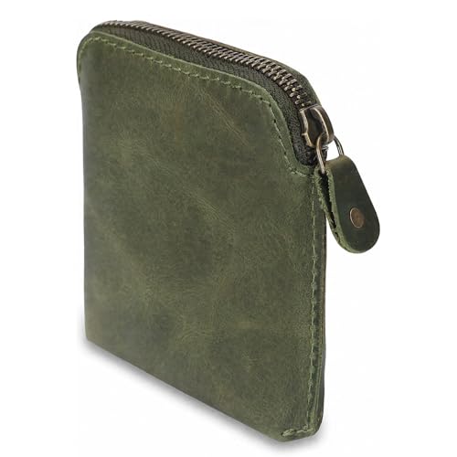 Premium Full Grain Leather Playing Card Case, Zippered Playing Card Holder for Poker Bridge Cards, Durable Leather Card Deck Storage Organizer Travel Card Carrying Pouch Multi Purpose Wallet - color: Green