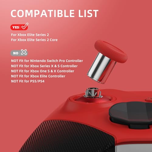 eXtremeRate 6 in 1 Metal Replacement Thumbsticks for Xbox Elite Series 2 Controller, Passion Red & Metallic Silver Swappable Magnetic Analog Stick Joystick Caps for Xbox Elite 2 Controller -Model 1797 - color: Passion Red & Metallic Silver