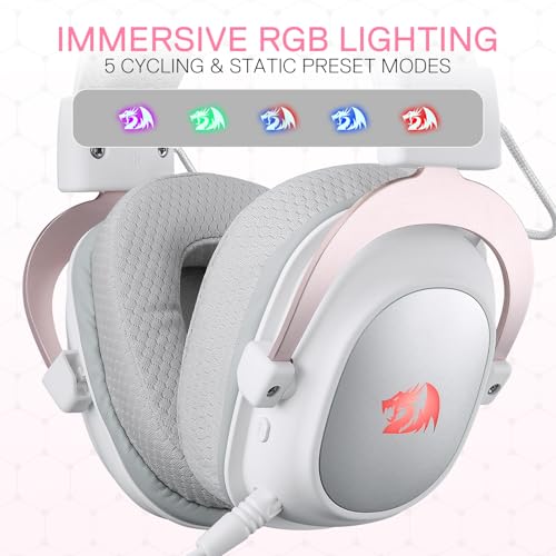 Redragon H510 PRO 3-Mode RGB Gaming Headset - 7.1 Surround Sound - 53MM Audio Drivers in Memory Foam Ear Pads w/Durable Fabric Cover- Multi Platforms Headphone - USB Powered for PC/PS4/NS - color: White Wireless H510 PRO