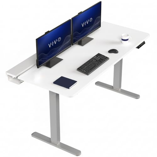 VIVO White 60 x 30 in Standing Desk, DESK-KIT-1G6-P3W | Electric, Holds 220 lbs, Sit Stand, Height Adjustable, Cable Tray, Full-Size Mouse Pad, Office Furniture, Gray Frame - color: White Top / Gray Frame, size: 60 x 30