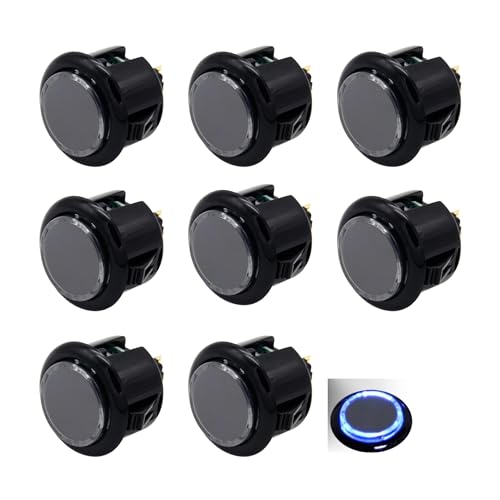 8 Pcs Original Qanba Illuminated Buttons Qanba Sanp In LED Buttons for DIY Cabinet Machine Arcade Machine 24MM/30MM (30MM, Black Buttons+Blue LED) - color: Black Buttons+Blue LED, size: 30MM