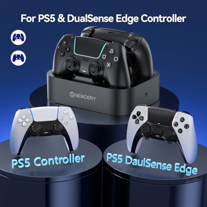 NEWDERY for PS5 Controller Charger Station Compatible with Dualsense Edge | Fast Charging Dock with Led Indicators, Dual Charging Stand for PlayStation 5 & DualSense Edge Controller - color: Black