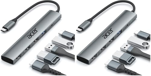 Acer 5 in 1 USB C Hub with 4K HDMI, 100W Power Delivery, 3 USB A Data Ports, USB C to HDMI Multiport Adapter for Laptop, PC, Tablet, MacBook Air, iPad Air, iMac, iPhone 15/16 Pro/Pro Max (2 Pack) - size: 15cm (Pack of 2)
