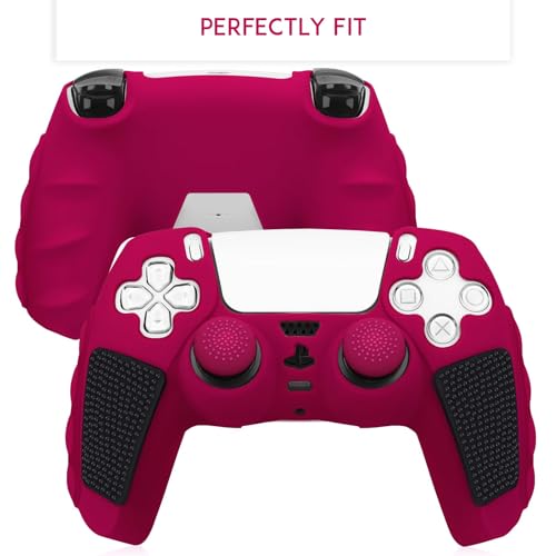 SIKEMAY Anti-Slip PS5 Controller Skin, Soft Thicken Non-Slip Studded Silicone Gel Grip Protective Cover Case for PlayStation 5 Controller Grip, 2 Pack with 8 x Thumb Grip Caps - color: Cosmic Red-Black