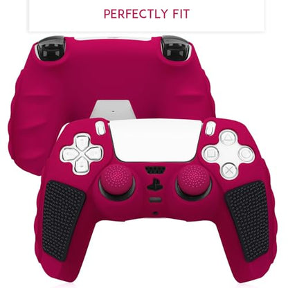 SIKEMAY Anti-Slip PS5 Controller Skin, Soft Thicken Non-Slip Studded Silicone Gel Grip Protective Cover Case for PlayStation 5 Controller Grip, 2 Pack with 8 x Thumb Grip Caps - color: Cosmic Red-Black