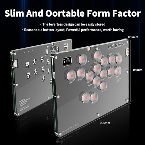 AceGamer Arcade Stick 16Keys All-Button Gamer Finger with Turbo Functions, Custom RGB, Arcade Controller Street Fight for PC/PS3/PS4/Switch/Steam Game Keyboard-Supports Hot Swap (Black) - color: black