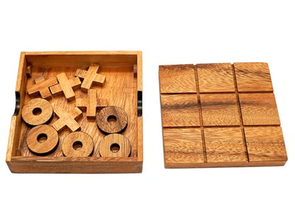 BSIRI Wooden Tic Tac Toe Game - Brain Teaser Puzzles for Adults Board Games and Unique Gifts, Coffee Table Decor Living Room Decor Modern Wood Decor (5.5 Inch)