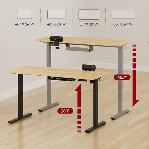 SANODESK Electric Standing Desk with Desk Clamp Power Strip 40"x 24" Whole-Piece Desktop Height Adjustable Stand Up Desk with Cable Management Sit Stand Home Office Desk Silver Frame/Maple Top - color: Silver Frame+maple Top, size: 40"x24"