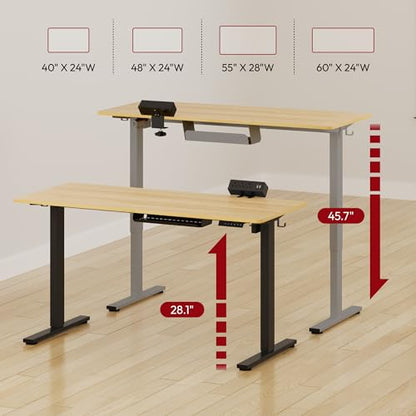 SANODESK Electric Standing Desk with Clamp Power Strip 48"x 24" Whole-Piece Desktop Height Adjustable Stand Up Desk with Cable Management Sit Stand Home Office Black Frame/Maple Top - color: Black Frame+maple Top, size: 48"x24"