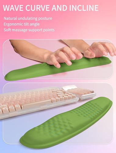Hokafenle 2in1 Combination, Wave Keyboard Wrist Rest and Ergonomic Curvature Mouse Pad Wrist Support for Relieve Wrist Pain, Filled with Soft Cushion Memory Foam, Dill Green - color: Dill Green
