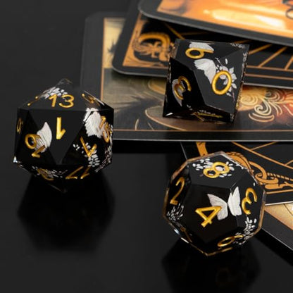 DND Polyhedral Dice Set for Role Playing Gaming with Box, Sticker Sharp Edged Polyhedral Resin DND Dice Set with Beauty Butterfly ＆ Flower Image, D% D20 D12 D10 D8 D6 D4 Dice RPG MTG Gift(Black) - color: Black, style: Butterfly