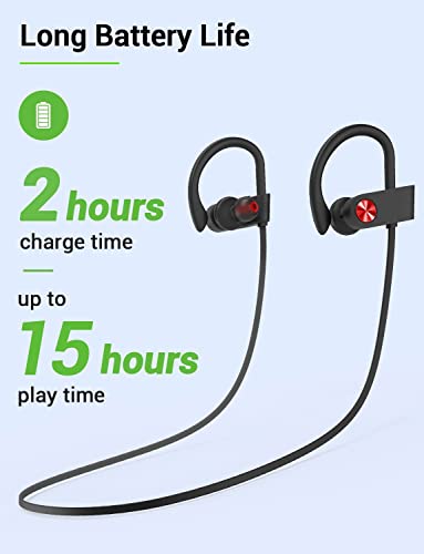 Bluetooth 5.3 Headphones, Wireless Sports In-Ear Earbuds IPX7 Waterproof | 16 Hours Playtime, Sweatproof Stereo Earphones with MIC, Noise Cancelling Headsets for Gym Running Workout, Clear Sound - color: BlackRed