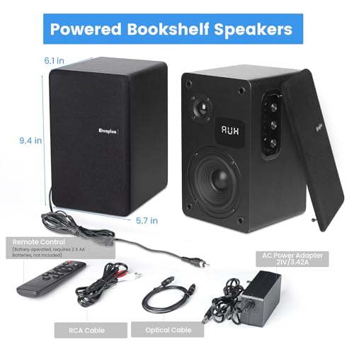 Powered Bookshelf Speakers for Turntable Vinyl Record Player | 40W*2, 4 Inch Woofer, Optical/ARC/RCA/BT/AUX Wired & Wireless Input, Desktop HiFi Stereo Sound Active Speakers for TV PC - size: 4 Inch Woofer