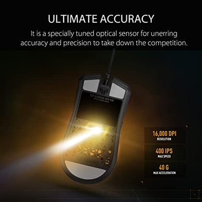 ASUS TUF Gaming M4 Air Lightweight Mouse | 16,000 dpi Sensor, Programmable Buttons, 47g Ultralight Shell, IPX6 Water Resistance, Gaming Paracord and Low Friction PTFE Feet, Black