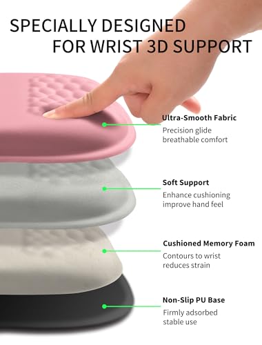 Hokafenle Ergonomic Wrist-Hugging Mouse Pad Wrist Support, U-Shaped Holding Wrist Rest Mousepad for Carpal Tunnel Pain Relief with Cushioned Memory Foam Slope Massage Bulge (Classic 10.2x8.3 in,Pink) - color: Pink