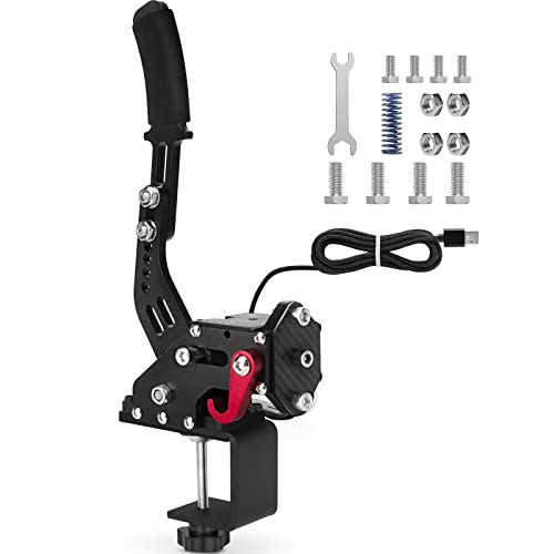 aikeec USB Sim Racing Handbrake PC, Compatible with G27 G29 G920 T300 T500 | Black with Clamp Compatible with Logitech/Thrustmaster/Fanatec, Reinforced Spring, Hall Sensor, Windows 2M nylon cable - color: Black, size: WithClamp T1