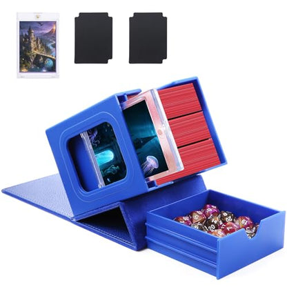 Patented MTG Commander DekBox, 100+ Double Sleeved Card Storage Box with Dice Tray, 35pt Card Holder & 2 Dividers - Magnetic Deck Case for TCG/CCG/Magic/Sports Cards, Blue - color: BLUE